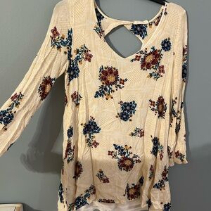 Altar'd State Cream and Blue Bell Sleeve Blouse